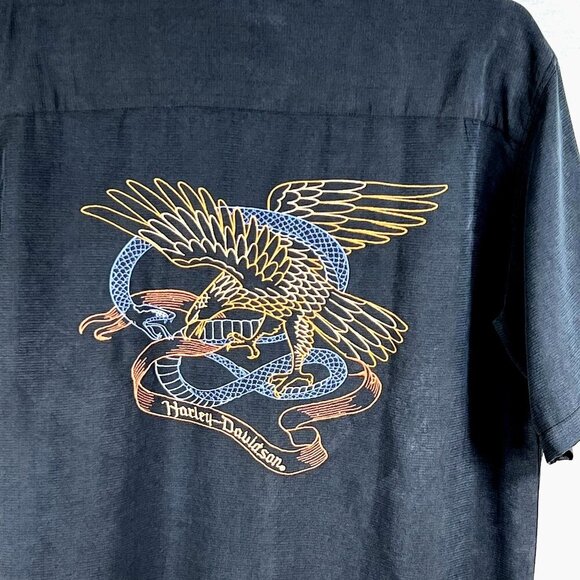 Harley-Davidson Mens L Button-Up Charcoal Shirt Embroidered Eagle & Snake Biker - Picture 9 of 15
